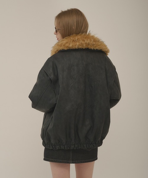 hazyl(ヘイジル)の「embossing fur blouson / エンボスファー付きブルゾン(ブルゾン・レディース・ダークブラウン/ブラウン系その他/ブラック・フリー)」の16枚目の写真