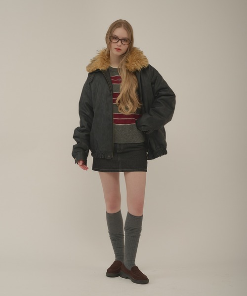 hazyl(ヘイジル)の「embossing fur blouson / エンボスファー付きブルゾン(ブルゾン・レディース・ダークブラウン/ブラウン系その他/ブラック・フリー)」の19枚目の写真