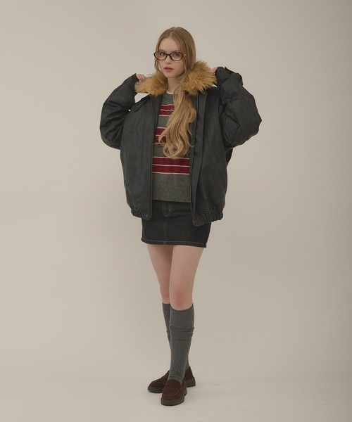 hazyl(ヘイジル)の「embossing fur blouson / エンボスファー付きブルゾン(ブルゾン・レディース・ダークブラウン/ブラウン系その他/ブラック・フリー)」の20枚目の写真
