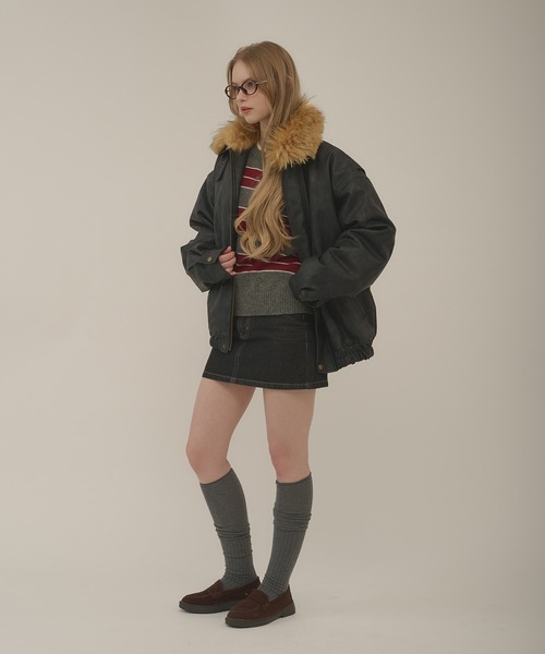 hazyl(ヘイジル)の「embossing fur blouson / エンボスファー付きブルゾン(ブルゾン・レディース・ダークブラウン/ブラウン系その他/ブラック・フリー)」の21枚目の写真