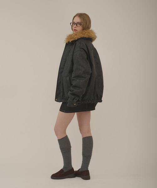 hazyl(ヘイジル)の「embossing fur blouson / エンボスファー付きブルゾン(ブルゾン・レディース・ダークブラウン/ブラウン系その他/ブラック・フリー)」の22枚目の写真