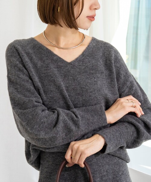 手洗い可能》アルパカ混Vネックプルオーバー（ニット/セーター