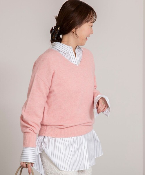 セール】《手洗い可能》アルパカ混Vネックプルオーバー（ニット