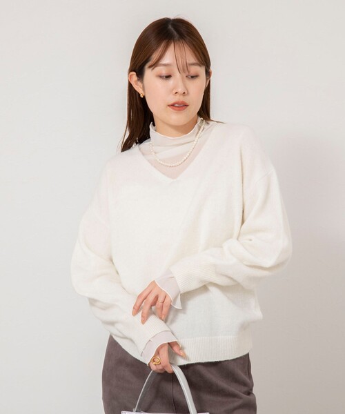 セール】《手洗い可能》アルパカ混Vネックプルオーバー（ニット