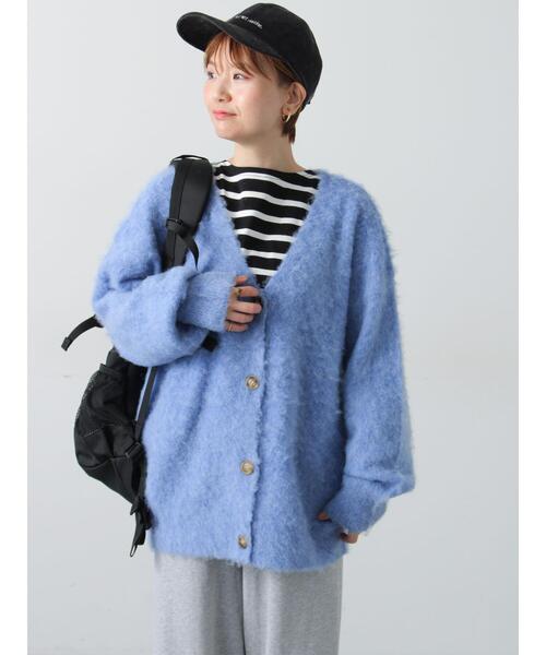 Lugnoncure（ルノンキュール）の「起毛Vネックカーディガン（カーディガン/ボレロ・レディース・ベージュ/ピンク/ブラック/ブルー/グレー・F）」の4枚目の写真