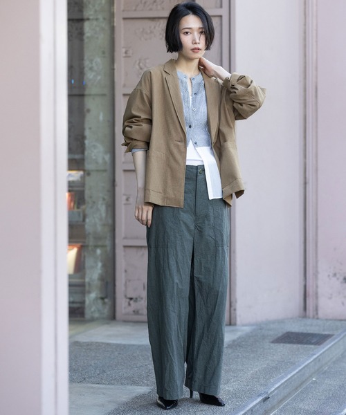 Munich（ミューニック）の「【UVカット】【防シワ】【ウォッシャブル】ストレッチサップジャケット（テーラードジャケット・レディース・モカ/グレー・FREE）」の8枚目の写真