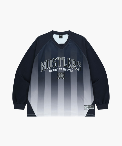 HDEX（エイチデックス）の「ストライプジャージロングスリーブ（ネイビー）（Tシャツ/カットソー・メンズ・ネイビー・MEDIUM/LARGE/X-LARGE/2XL/3XL）」の2枚目の写真