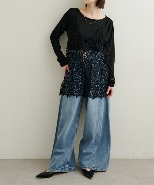 Omekashi（オメカシ）の「デニムイージーパンツ（デニムパンツ・レディース・ブルー/ネイビー・38/36）」の7枚目の写真