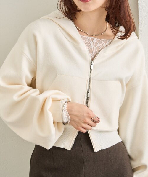 mystic（ミスティック）の「フーディーニットショートパーカー（パーカー・レディース・オフホワイト/グレー/ネイビー・FREE）」の6枚目の写真