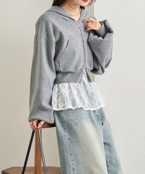 mystic（ミスティック）の「フーディーニットショートパーカー（パーカー・レディース・オフホワイト/グレー/ネイビー・FREE）」の15枚目の写真