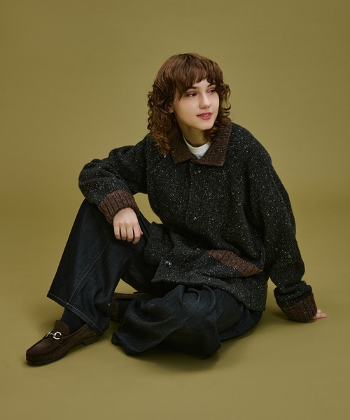 WETTEMPT(ウィテンプト)の「BICOLOR NEP KNIT CARDIGAN / バイカラーネップニットカーディガン(ニット/セーター・メンズ・カーキ/チャコールグレー・SMALL/LARGE/MEDIUM)」の17枚目の写真