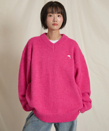 ドルフィンヘアリーVネックニットピンク
