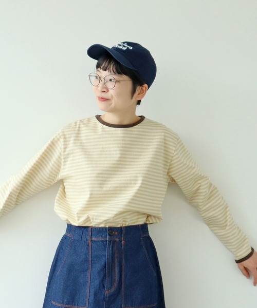 PAR ICI（パーリッシィ）の「ボーダー配色バインダー 長袖カットソー【SEASON COLOR】（Tシャツ/カットソー・レディース・マスタード/ダークブラウン/グリーン系その他/ピンク系その他2/カーキ/イエロー系その他/ブルー系その他・FREE）」の6枚目の写真