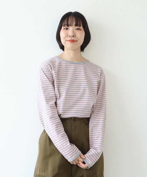 PAR ICI（パーリッシィ）の「ボーダー配色バインダー 長袖カットソー【SEASON COLOR】（Tシャツ/カットソー・レディース・マスタード/ダークブラウン/グリーン系その他/ピンク系その他2/カーキ/イエロー系その他/ブルー系その他・FREE）」の7枚目の写真