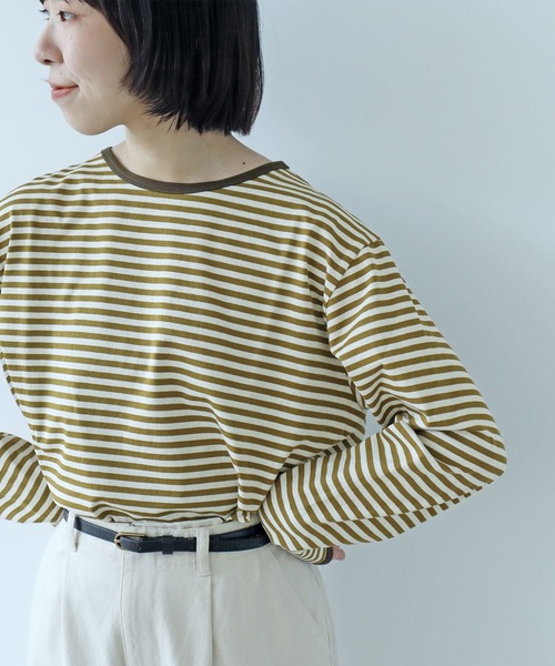 PAR ICI（パーリッシィ）の「ボーダー配色バインダー 長袖カットソー【SEASON COLOR】（Tシャツ/カットソー・レディース・マスタード/ダークブラウン/グリーン系その他/ピンク系その他2/カーキ/イエロー系その他/ブルー系その他・FREE）」の5枚目の写真