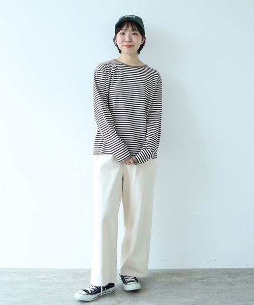 PAR ICI（パーリッシィ）の「ボーダー配色バインダー 長袖カットソー【SEASON COLOR】（Tシャツ/カットソー・レディース・マスタード/ダークブラウン/グリーン系その他/ピンク系その他2/カーキ/イエロー系その他/ブルー系その他・FREE）」の12枚目の写真