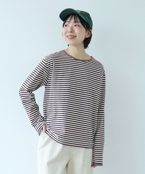 PAR ICI（パーリッシィ）の「ボーダー配色バインダー 長袖カットソー【SEASON COLOR】（Tシャツ/カットソー・レディース・マスタード/ダークブラウン/グリーン系その他/ピンク系その他2/カーキ/イエロー系その他/ブルー系その他・FREE）」の8枚目の写真