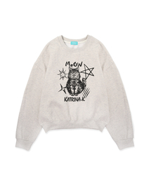 ミャウスターキャットクロップマンツーマンスウェットシャツTシャツ-オートミール
