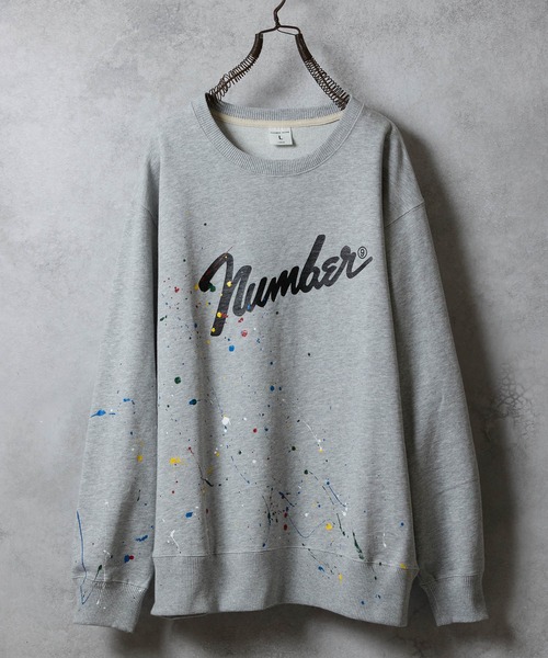 HAND PAINTED Number⑨ PRINTED CLASSIC CREWNECK SWEATSHIRT / ハンド