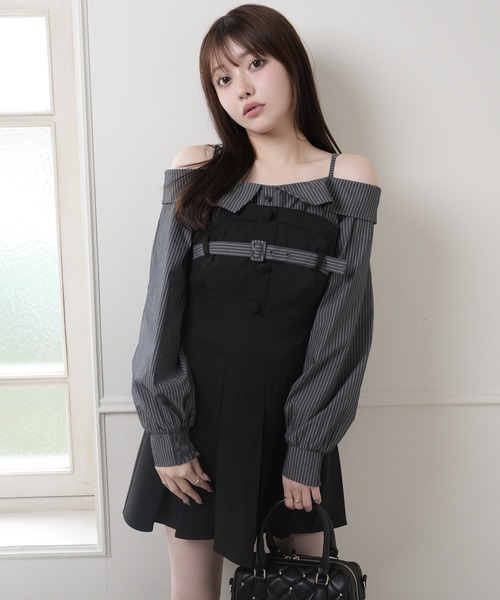 LIPSERVICE（リップサービス）の「オフショルシャツレイヤードライクワンピース（シャツワンピース・レディース・ネイビー/ベージュ/ブラック・S/M）」の2枚目の写真