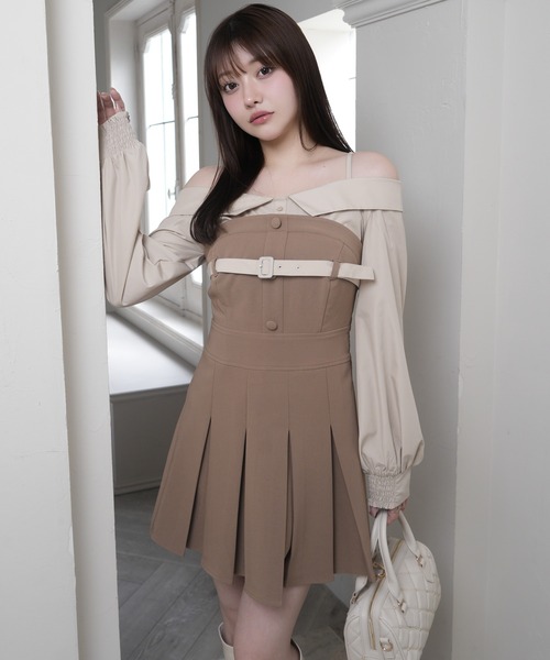 LIPSERVICE（リップサービス）の「オフショルシャツレイヤードライクワンピース（シャツワンピース・レディース・ネイビー/ベージュ/ブラック・S/M）」の4枚目の写真