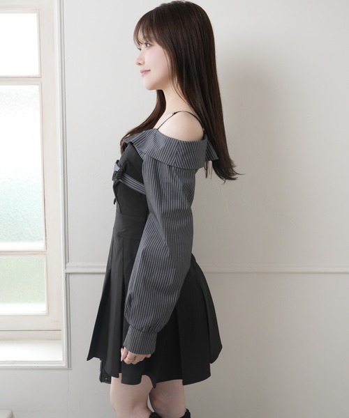 LIPSERVICE（リップサービス）の「オフショルシャツレイヤードライクワンピース（シャツワンピース・レディース・ネイビー/ベージュ/ブラック・S/M）」の20枚目の写真