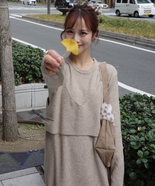 JUMELLE(ジュメロ)の「ビスチェ付きニットOP(ワンピース・レディース・ベージュ/グレー・MEDIUM)」の1枚目の写真