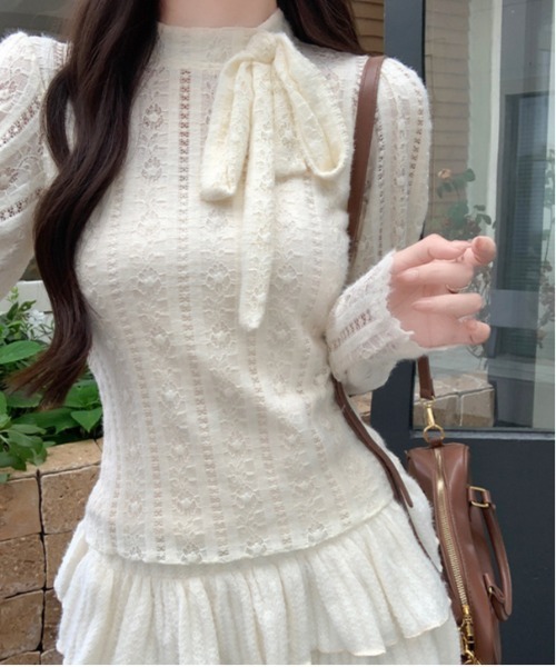 gossip！ロサンゼルス（ゴシップロサンゼルス）の「Y2Kリボン付きレースインナー 長袖（Tシャツ/カットソー・レディース・ホワイト/ベージュ・M）」の11枚目の写真