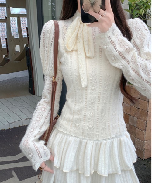 gossip！ロサンゼルス（ゴシップロサンゼルス）の「Y2Kリボン付きレースインナー 長袖（Tシャツ/カットソー・レディース・ホワイト/ベージュ・M）」の19枚目の写真