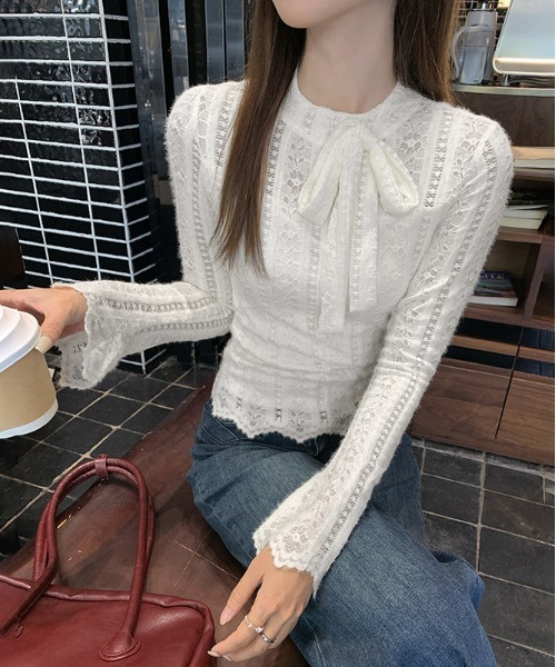 gossip！ロサンゼルス（ゴシップロサンゼルス）の「Y2Kリボン付きレースインナー 長袖（Tシャツ/カットソー・レディース・ホワイト/ベージュ・M）」の21枚目の写真