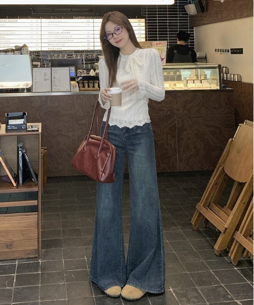 gossip！ロサンゼルス（ゴシップロサンゼルス）の「Y2Kリボン付きレースインナー 長袖（Tシャツ/カットソー・レディース・ホワイト/ベージュ・M）」の22枚目の写真