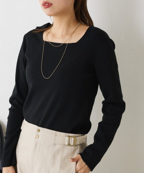 Jena espace merveilleux（ジェナ　エスパスメルヴェイユ）の「【好評につきコンパクトサイズ登場】スクエアネックニット（ニット/セーター・レディース・オフホワイト/ブラック/ライトグレー・FREE）」の2枚目の写真