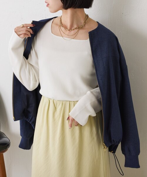 Jena espace merveilleux（ジェナ　エスパスメルヴェイユ）の「【好評につきコンパクトサイズ登場】スクエアネックニット（ニット/セーター・レディース・オフホワイト/ブラック/ライトグレー・FREE）」の8枚目の写真