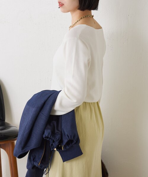 Jena espace merveilleux（ジェナ　エスパスメルヴェイユ）の「【好評につきコンパクトサイズ登場】スクエアネックニット（ニット/セーター・レディース・オフホワイト/ブラック/ライトグレー・FREE）」の11枚目の写真