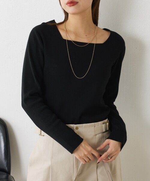 Jena espace merveilleux（ジェナ　エスパスメルヴェイユ）の「【好評につきコンパクトサイズ登場】スクエアネックニット（ニット/セーター・レディース・オフホワイト/ブラック/ライトグレー・FREE）」の20枚目の写真