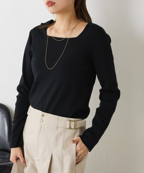 Jena espace merveilleux（ジェナ　エスパスメルヴェイユ）の「【好評につきコンパクトサイズ登場】スクエアネックニット（ニット/セーター・レディース・オフホワイト/ブラック/ライトグレー・FREE）」の22枚目の写真