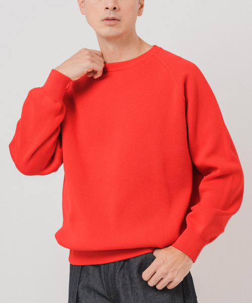 EDIFICE（エディフィス）の「PLATING ワッフル クルーネックニット（ニット/セーター・メンズ・イエロー/レッド/ライトグレー/スカイブルー/アイボリー/ブラック・LARGE/MEDIUM）」の6枚目の写真