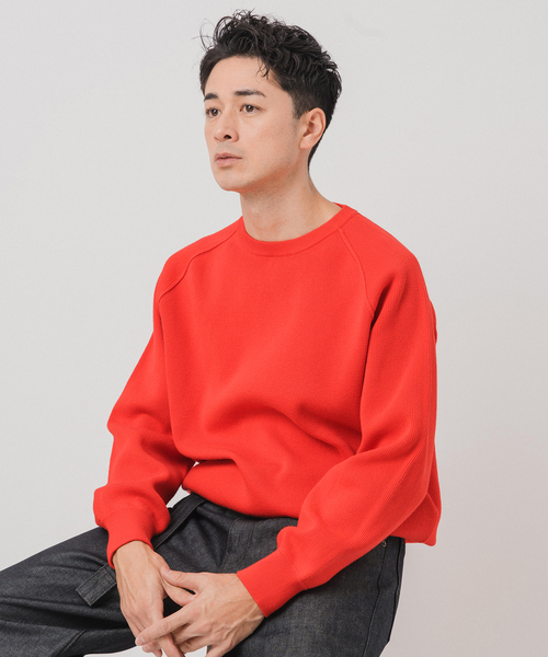 EDIFICE（エディフィス）の「PLATING ワッフル クルーネックニット（ニット/セーター・メンズ・イエロー/レッド/ライトグレー/スカイブルー/アイボリー/ブラック・LARGE/MEDIUM）」の10枚目の写真