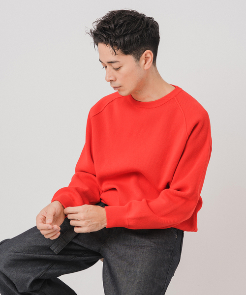 EDIFICE（エディフィス）の「PLATING ワッフル クルーネックニット（ニット/セーター・メンズ・イエロー/レッド/ライトグレー/スカイブルー/アイボリー/ブラック・LARGE/MEDIUM）」の11枚目の写真