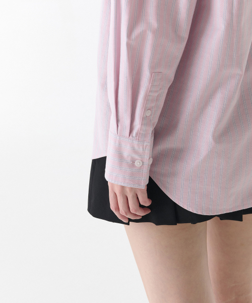 MUSINSA STANDARD WOMAN（ムシンサスタンダードウーマン）の「ウィメンズマルチストライプオーバーサイズオックスフォードシャツ[ピンク]（シャツ/ブラウス・レディース・その他・SMALL/MEDIUM/LARGE/X-SMALL）」の6枚目の写真