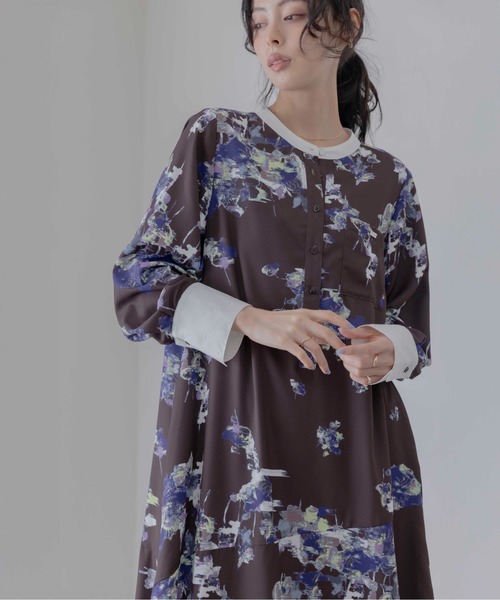 Eimee Law（エイミーロウ）の「ブラッシュフラワープリントワンピース（ワンピース・レディース・ブラウン/オフホワイト・FREE）」の8枚目の写真