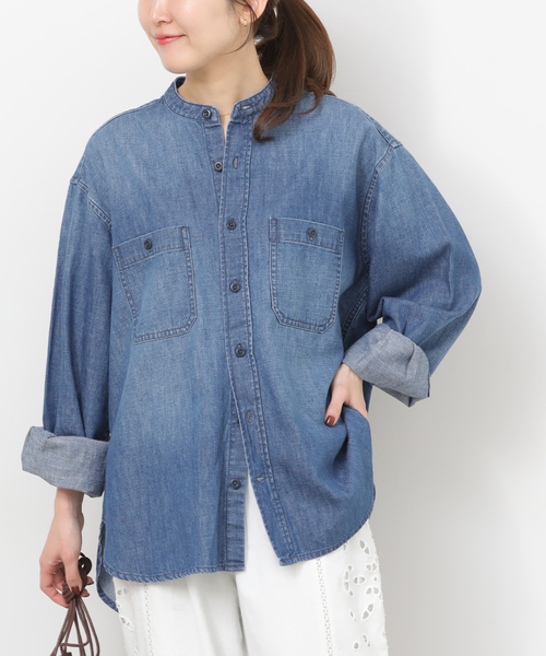 JOURNAL STANDARD relume（ジャーナルスタンダード　レリューム）の「デニムバンドカラーシャツ（シャツ/ブラウス・レディース・ブルー/ブルー系その他・FREE）」の2枚目の写真
