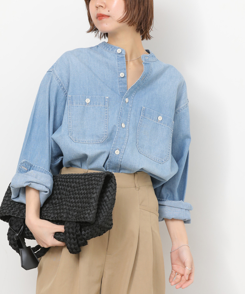 JOURNAL STANDARD relume（ジャーナルスタンダード　レリューム）の「デニムバンドカラーシャツ（シャツ/ブラウス・レディース・ブルー/ブルー系その他・FREE）」の3枚目の写真