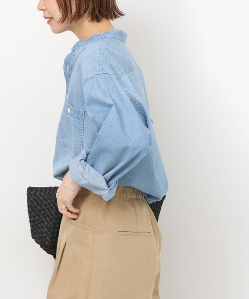 JOURNAL STANDARD relume（ジャーナルスタンダード　レリューム）の「デニムバンドカラーシャツ（シャツ/ブラウス・レディース・ブルー/ブルー系その他・FREE）」の4枚目の写真