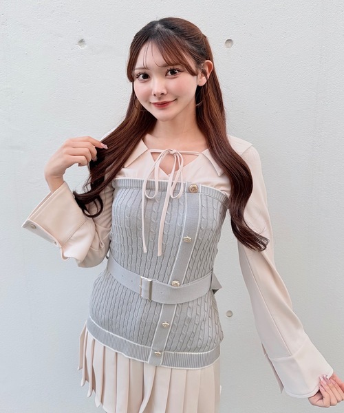 セール】シャツドッキングプリーツワンピース（シャツワンピース