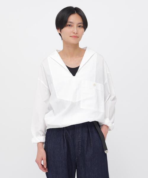 MHL.（エムエイチエル）の「GARMENT DYE COTTON SHIRTING（シャツ/ブラウス・レディース・グリーン/ホワイト・2/1）」の2枚目の写真