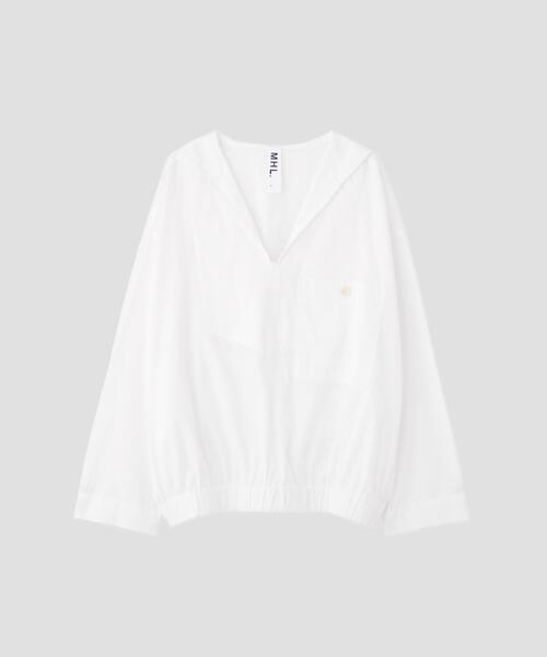 MHL.（エムエイチエル）の「GARMENT DYE COTTON SHIRTING（シャツ/ブラウス・レディース・グリーン/ホワイト・2/1）」の19枚目の写真