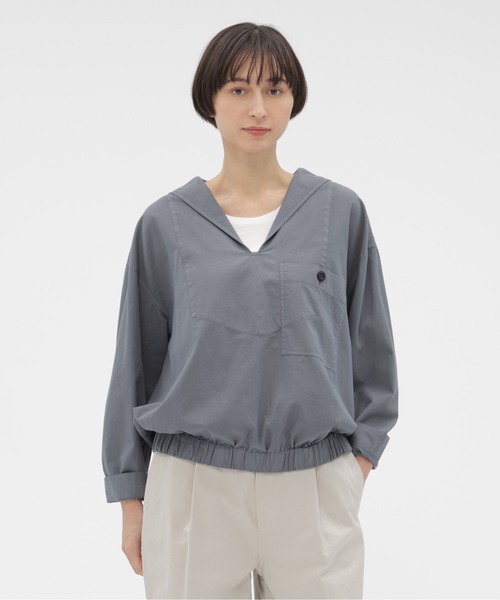 MHL.(エムエイチエル)の「GARMENT DYE COTTON SHIRTING(シャツ/ブラウス・レディース・ホワイト/グリーン・1/2)」の2枚目の写真