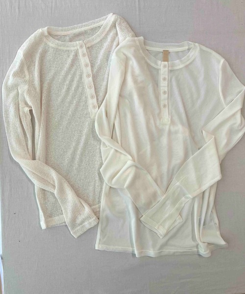 Q（キュー）の「シアーヘンリーネックプルオーバー（Tシャツ/カットソー・レディース・ブラック/アイボリー・MEDIUM）」の10枚目の写真