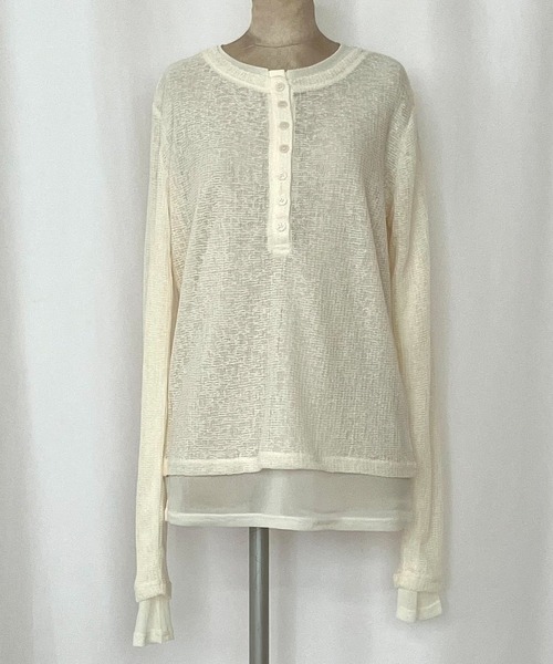 Q（キュー）の「シアーヘンリーネックプルオーバー（Tシャツ/カットソー・レディース・ブラック/アイボリー・MEDIUM）」の7枚目の写真